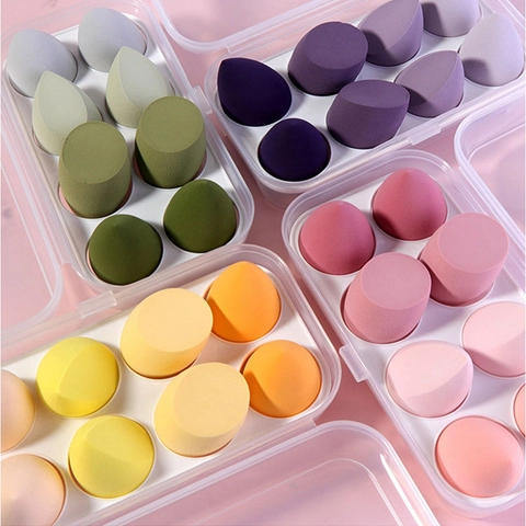 Éponges de Maquillage en Non-Latex Hydrophile Forme Goutte d'Eau Dégradé Éponges de Teint Et Boîte de Rangement Femme Beauté