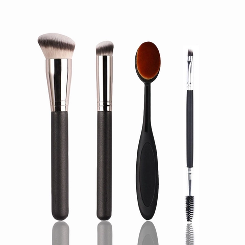 Professional Angled Foundation Concealer Brush Synthetic Fiber Bristles Wood Handle Double Ended Brow Brush Makeup Beauty Tool