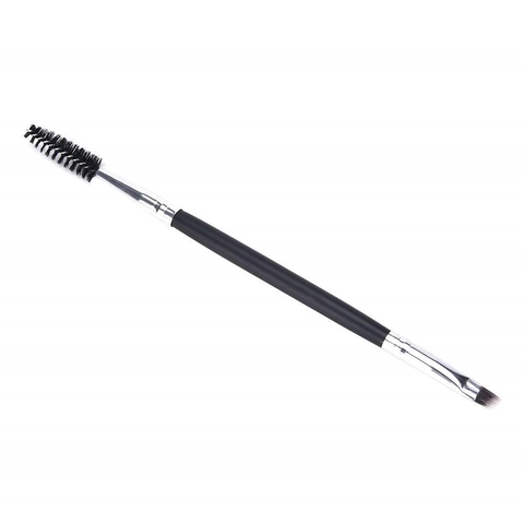 Dual Ended Eyebrow Brush Angled Brow Brush And Spoolie Synthetic Bristles Matte Black Handle Professional Eye Makeup Tool