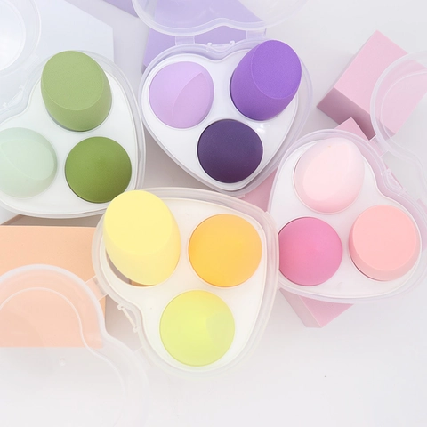 Juego De Esponjas De Maquillaje Estuche En Forma De Corazón Mezclador De Belleza Sin Látex Gota De Agua Borla