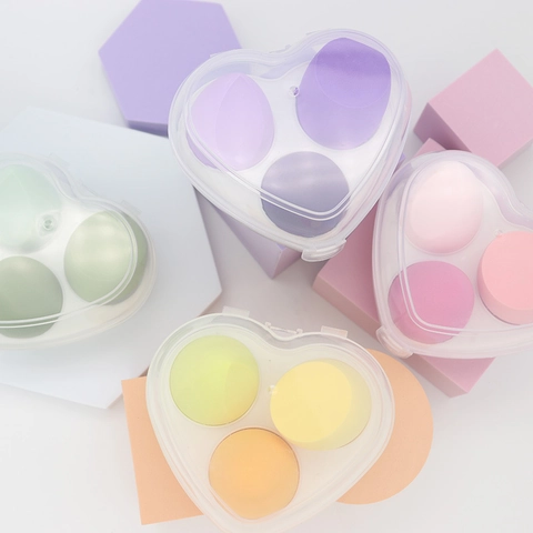 Juego De Esponjas De Maquillaje Estuche En Forma De Corazón Mezclador De Belleza Sin Látex Gota De Agua Borla