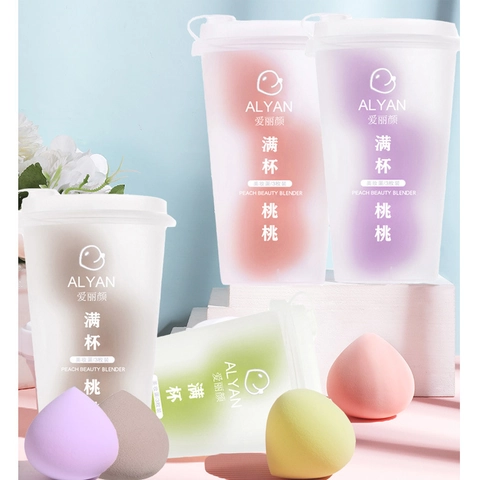Pfirsichform Make-up Schwamm Hydrophiler Nicht Latex Trocken Nass Dual Use Weicher Beauty Blender Mit Aufbewahrungsbecher