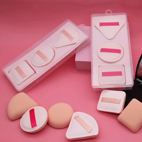 Borla de Maquillaje de Malvavisco Suave Esponja de Base Air Cushion Redonda Cuadrada Triángulo Herramienta de Belleza Con Caja de Almacenamiento
