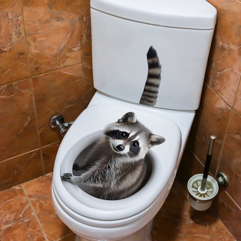 3D Creative Raccoon Toilet Sticker Removable Waterproof PVC Wall Decal For Bathroom Restroom Bedroom Home Decor Art Mural