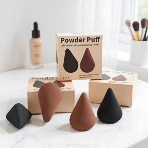 Latex-Free Hydrophilic Polyurethane Makeup Sponge Set Conical Cut And Fan Shape Makeup Blender For Liquid Foundation Cream