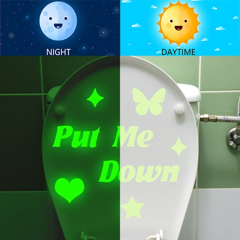 Glow In The Dark Toilettendeckel Aufkleber Leuchtende PVC Dekor Put Me Down Briefe Schmetterling Herz Wasserdicht Bad Deko