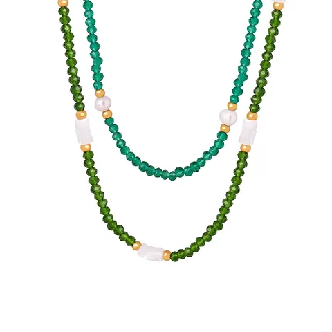 Emerald Natural Stone Beaded Necklace Freshwater Pearl White Jade Titanium Steel Handcrafted Jewelry For Women Elegant