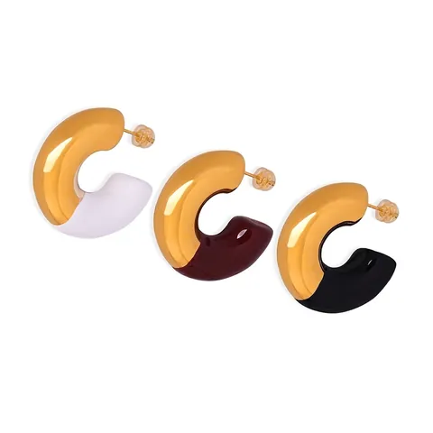 Chunky C-Shaped Hoop Earrings 18K Gold Plated Titanium Steel Enamel Splicing Geometric Ear Studs For Women