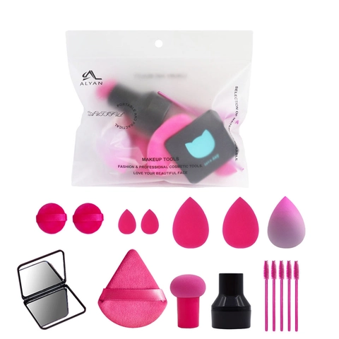 Ensemble Éponges Maquillage Avec Miroir Brosses Cils Polyuréthane Hydrophile Kit Beauty Blender pour Femme Outils Cosmétiques