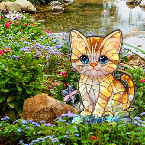 Gartenstecker Dekorative Tierfiguren Außenbereich Yard Art PVC Buntglas Stil Katze Eule Schwan Hirsch Fuchs Frosch Deko