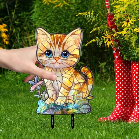 Cartoon Animal Garden Stakes PVC Flat Decorative Garden Sign For Outdoor Yard Lawn Decor Cute Rabbit Cat Owl Fox Decorative Ornaments