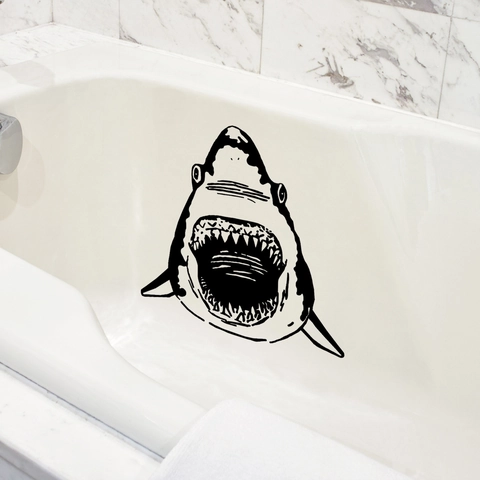 Sticker Mural Créatif Requin Dessiné à la Main Décalcomanie de Baignoire en PVC Imperméable Décoration de Salle de Bain Maison