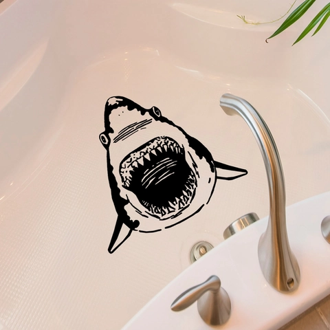 Sticker Mural Créatif Requin Dessiné à la Main Décalcomanie de Baignoire en PVC Imperméable Décoration de Salle de Bain Maison