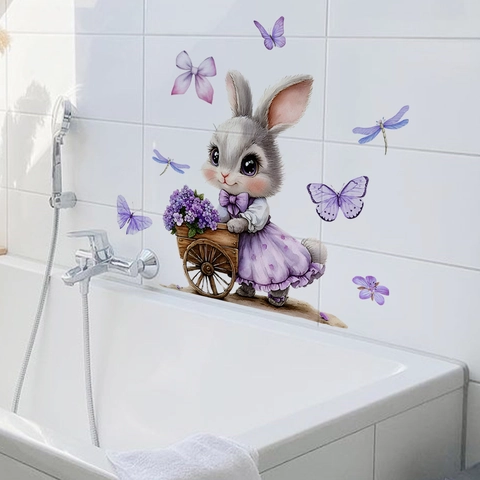 Cute Cartoon Rabbit Butterfly Flower Easter Egg Waterproof PVC Self Adhesive Wall Sticker Toilet Decal For Home Decor