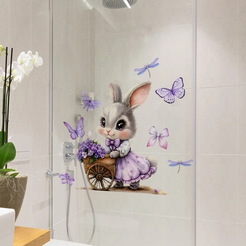 Cute Cartoon Rabbit Butterfly Flower Easter Egg Waterproof PVC Self Adhesive Wall Sticker Toilet Decal For Home Decor