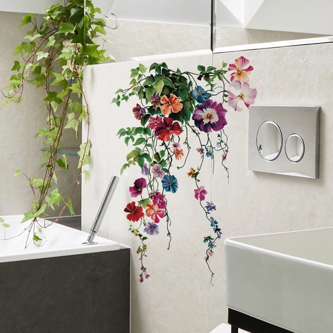 Blumen Schmetterling Wandaufkleber PVC Wasserdicht Selbstklebend Abnehmbar Für Badezimmer Toilette Wohnzimmer Dekor