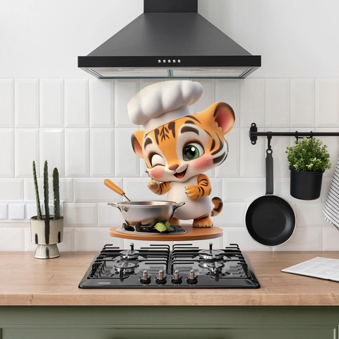 3D Cartoon Tiger Chef Rooster Wall Stickers Waterproof PVC Self Adhesive Kitchen Cabinet Oven Decor Novelty Stickers