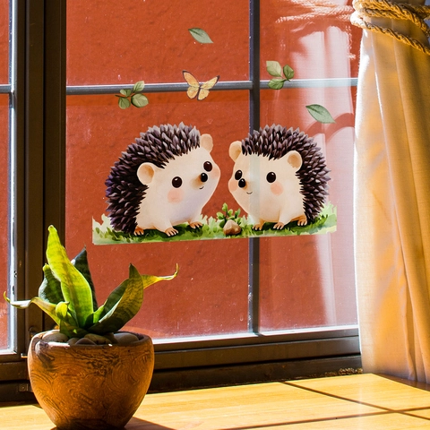 Egel Vensterstickers Statische Stickers PVC Cartoon Vlinder Blad Waterdicht Dubbelzijdig Decoratie Huis Glas