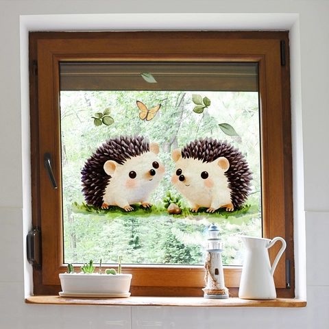 Egel Vensterstickers Statische Stickers PVC Cartoon Vlinder Blad Waterdicht Dubbelzijdig Decoratie Huis Glas