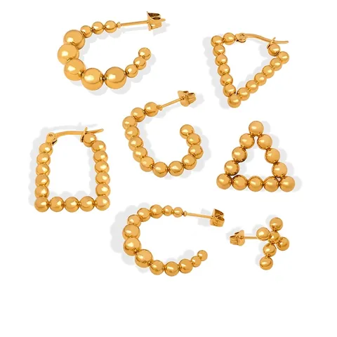 Pendientes Geométricos De Cuentas Acero De Titanio Chapado En Oro De 18K Estilo Retro Minimalista Joyería Elegante Mujer