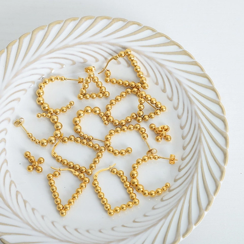 Pendientes Geométricos De Cuentas Acero De Titanio Chapado En Oro De 18K Estilo Retro Minimalista Joyería Elegante Mujer