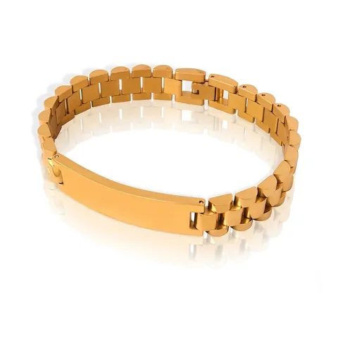 Pulsera De Acero De Titanio Con Eslabones De Reloj Placa Rectangular Pulida Cadena Geométrica Para Hombres Unisex Moda Minimalista