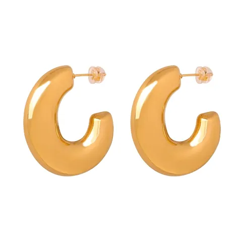 Chunky C Shape Hoop Earrings Polished Stainless Steel Geometric Minimalist Trendy Jewelry For Women