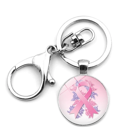 Portachiavi Nastro Rosa Sensibilizzazione Cancro Al Seno Lega Zinco Vetro Floreale Farfalla Anello Metallo Regalo Donna