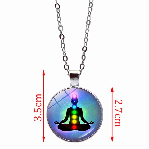 Collier Pendentif Chakra de Méditation Yoga en Alliage de Zinc Verre Gemme de Temps Bijoux Spirituels Mandala Motif Fleur de Loto