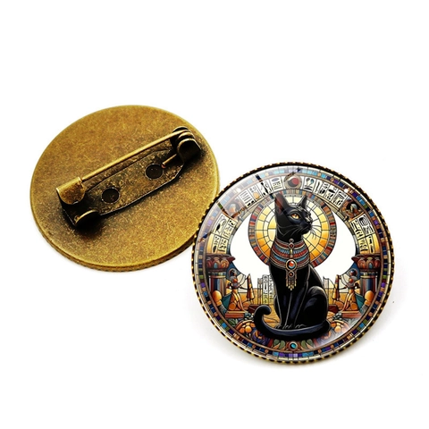 Vintage Altägyptische Bastet Katze Brosche Legierung Glas Cabochon Anstecknadel Hieroglyphen Schmuck Für Damen Herren Deko