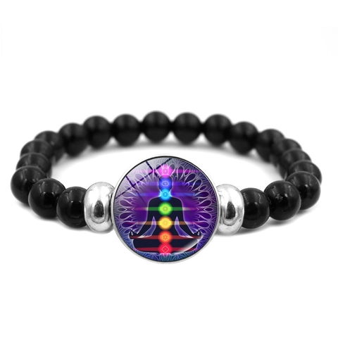 Yoga Meditation Beaded Bracelet Resin Glass 7 Chakra Energy Balance Healing Mandala Pattern Elastic Hand String Jewelry