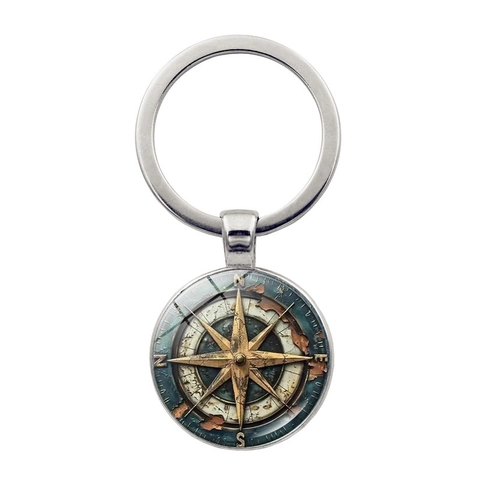 Vintage Maritimer Kompass Weltkarte Schlüsselanhänger Zinklegierung Glas Kuppel Anhänger Nautischer Schlüsselring Geschenk