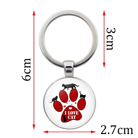 Porte-clés Mignon Chat Noir Cœur Alliage de Zinc Verre Gemme du Temps Pendentif Anneau de Clé Accessoire de Sac Cadeau