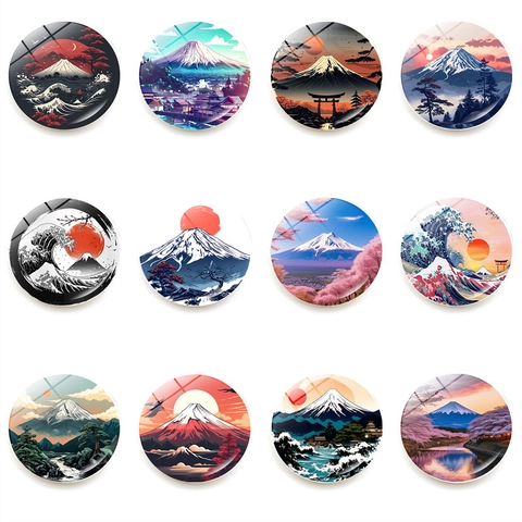 Japanse Ukiyo-e Glas Koelkastmagneten Mount Fuji Grote Golf Patroon Kristal Koelkastmagneten Thuis Keuken Decoratie