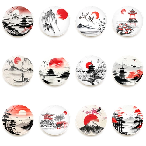 Koelkastmagneet Kristalglas Japanse Inkttekening Koelkast Decoratie Fuji Berg Sakura Stijl