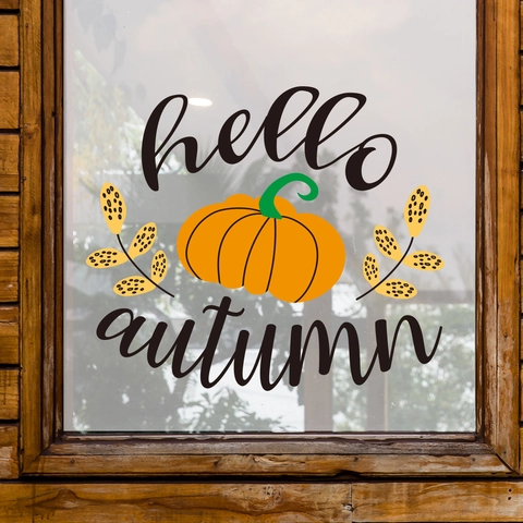 Pumpkin Hello Autumn Wall Sticker PVC Self Adhesive Window Decal Thanksgiving Harvest Glass Decoration Home Ornament