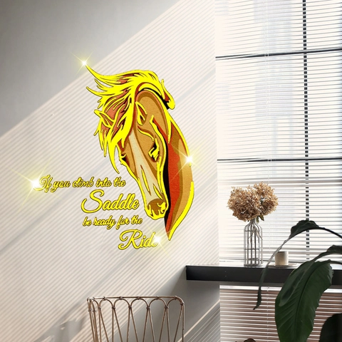 Inspirational Horse Head Geometric Wall Sticker With Quote Hot Stamping Metallic Texture Self-Adhesive PVC Decal For Home Decor