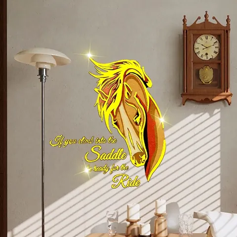 Inspirational Horse Head Geometric Wall Sticker With Quote Hot Stamping Metallic Texture Self-Adhesive PVC Decal For Home Decor