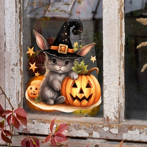 Halloween Cartoon Gnome Pumpkin Animal Static Window Stickers PVC Decorative Glass Decals For Home Party Holiday Window Decoration