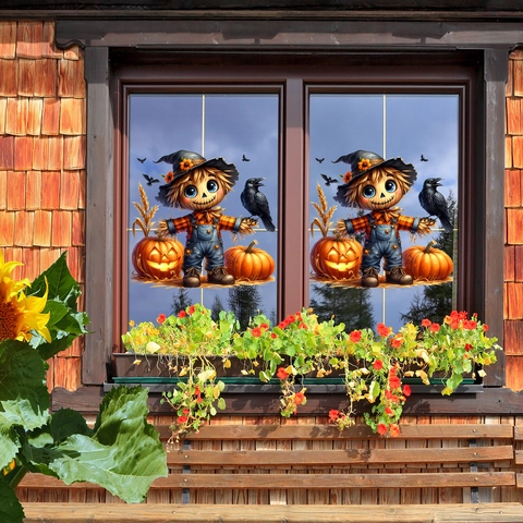Halloween Pumpkin Gnome Window Stickers PVC Static Cling Decals For Glass Festive Home Party Decoration Owl Rabbit Witch