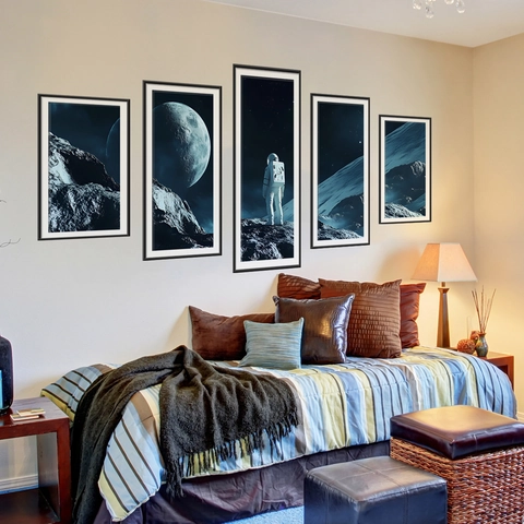 Astronaut Moon Space Exploration Wall Stickers PVC Waterproof Combination Panel Mural For Kids Room Bedroom Background Decor