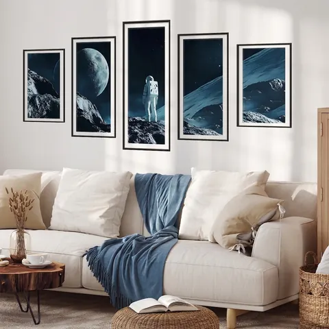 Astronaut Moon Space Exploration Wall Stickers PVC Waterproof Combination Panel Mural For Kids Room Bedroom Background Decor