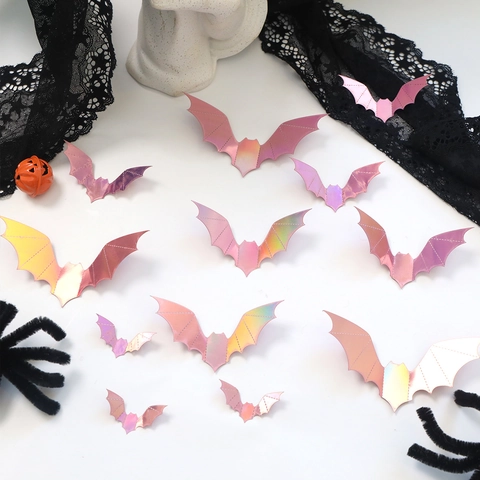 Adesivi Murali 3D Halloween Pipistrelli Ragni Farfalle Decorazione Olografica Laser Glitter Decorazioni Feste Casa