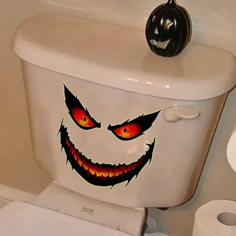 Halloween Luminous Monster Face Toilet Sticker Glow In The Dark Scary Eyes Mouth PVC Wall Decal For Bathroom Home Party Decoration