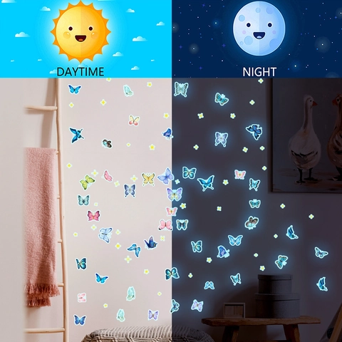 Leuchtende Schmetterling Sterne Wandtattoo Leuchten Im Dunkeln PVC Aufkleber Für Kinder Schlafzimmer Wohnzimmer Wanddeko Set