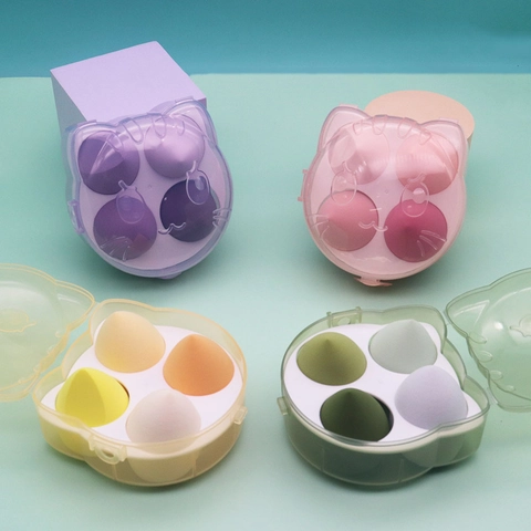 Katvormige Make-up Sponzen Hydrofiele Latexvrije Beauty Blender Met Transparante Opbergkoffer Zachte Cosmetische Puff Voor Foundation Poeder Concealer Vrouwen Schoonheidstools
