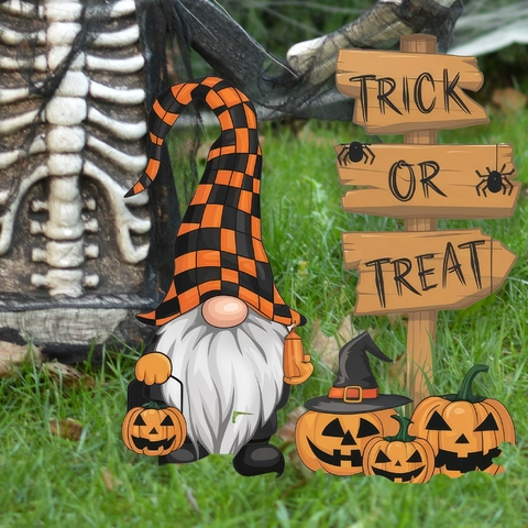 Halloween Garden Stakes PVC Pumpkin Gnome Skeleton Yard Sign Outdoor Lawn Decoration Flat 2D Festive Party Ornaments