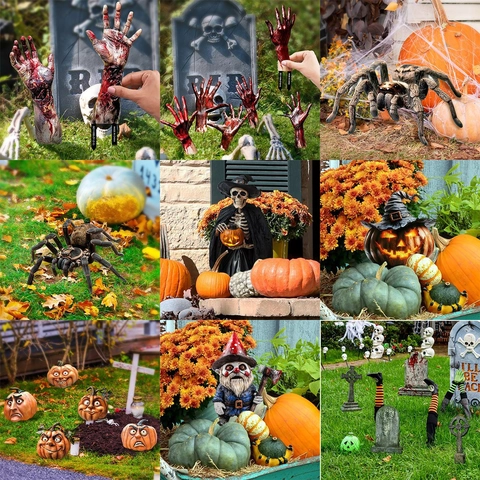 Halloween Tuinsteker Decoratie Plat Plastic Zombiehanden Pompoen Grafsteen Spin Buiten Tuin Feest Enge Sfeer Rekwisieten