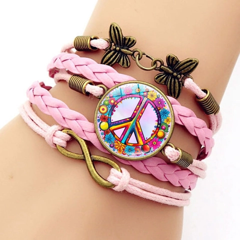 Retro Gelaagde Gevlochten Leren Armband Met Legering Vlinder Oneindigheid Bloemen Vredesteken Voor Dames Heren