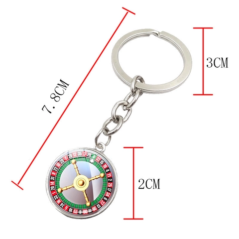 Porte-clés de Roulette de Casino Créatif en Alliage de Zinc et Verre Pendentif Roue Tournante Jeu d'Argent Porte-clés Cadeau Homme Femme Bijoux
